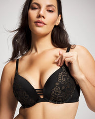 BLACK W/ GOLD FILL - Push-up Plunge Bra with Lace | Soma