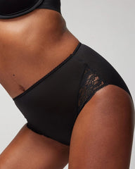 BLACK - High-Waist Brief Panty with Lace | Soma