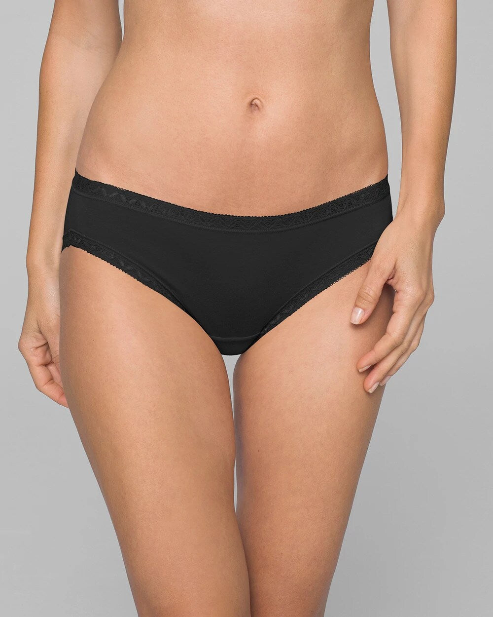 BLACK - Cotton Hipster Panty with Lace Trim | Soma