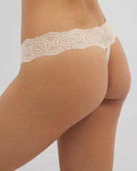PALE SAND - Embraceable Thong Panty with Crochet Lace | Soma