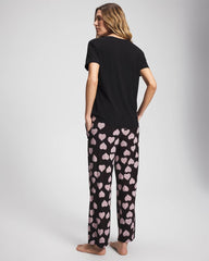MANDALA HEARTS BLACK - Short Sleeve + Pant Pajama Set | Soma