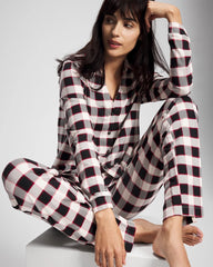 DREAMSCAPE PLAID BLACK - Long-Sleeve Notch Collar Pajama Top | Soma