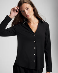 BLACK - Long-Sleeve Notch Collar Pajama Top | Soma
