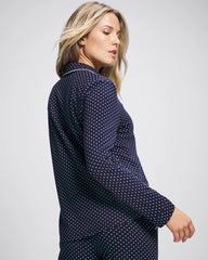 METRO DOT NAVY - Long-Sleeve Notch Collar Pajama Top | Soma