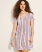 AMITY STRIPE SEPIA ROSE - Short Sleeve Scoop Neck Sleepshirt | Soma