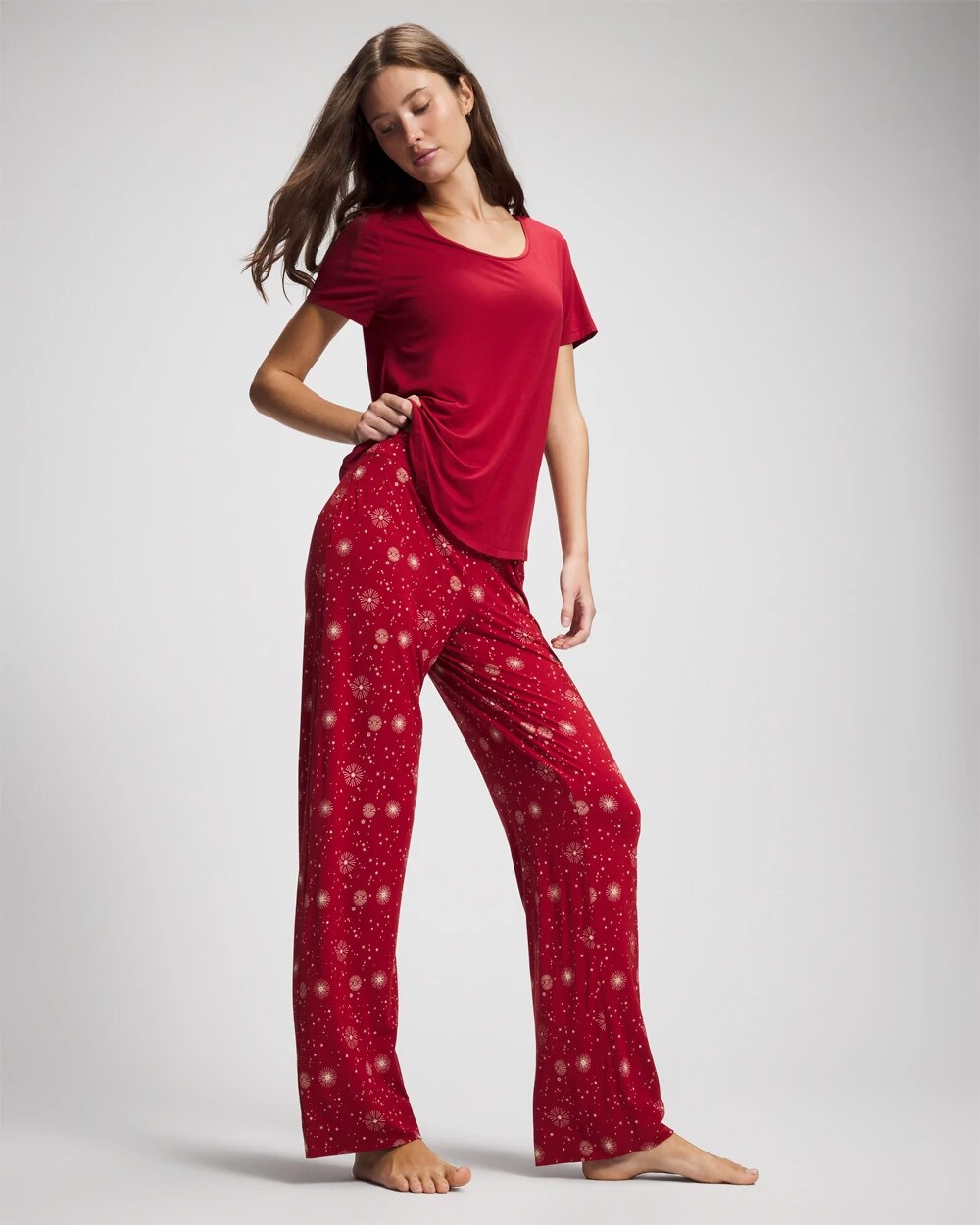 FIRST NIGHT RED/FOIL - Packaged Short-Sleeve Pant Pajama Set | Soma