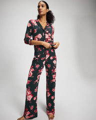 COTTAGE FLORAL GREEN - Cool Nights Long Sleeve Notch Collar with Piped Placket Pajama Top | Soma