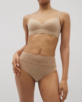 WARM AMBER - Vanishing Edge Microfiber Modern Brief Panty with Lace | Soma