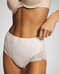 DRAMA DOTS CHAMPAGNE - Tummy High-Waist Brief Panty with Lace | Soma