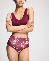 LUXURIOUS LEAVES M PLUM - Tummy High-Waist Brief Panty with Lace | Soma