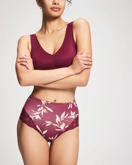 LUXURIOUS LEAVES M PLUM - Tummy High-Waist Brief Panty with Lace | Soma