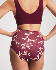 LUXURIOUS LEAVES M PLUM - Tummy High-Waist Brief Panty with Lace | Soma