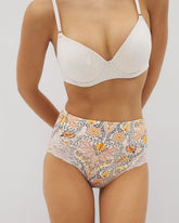 VINE PAISLEY CHAMPAGNE M - Tummy High-Waist Brief Panty with Lace | Soma