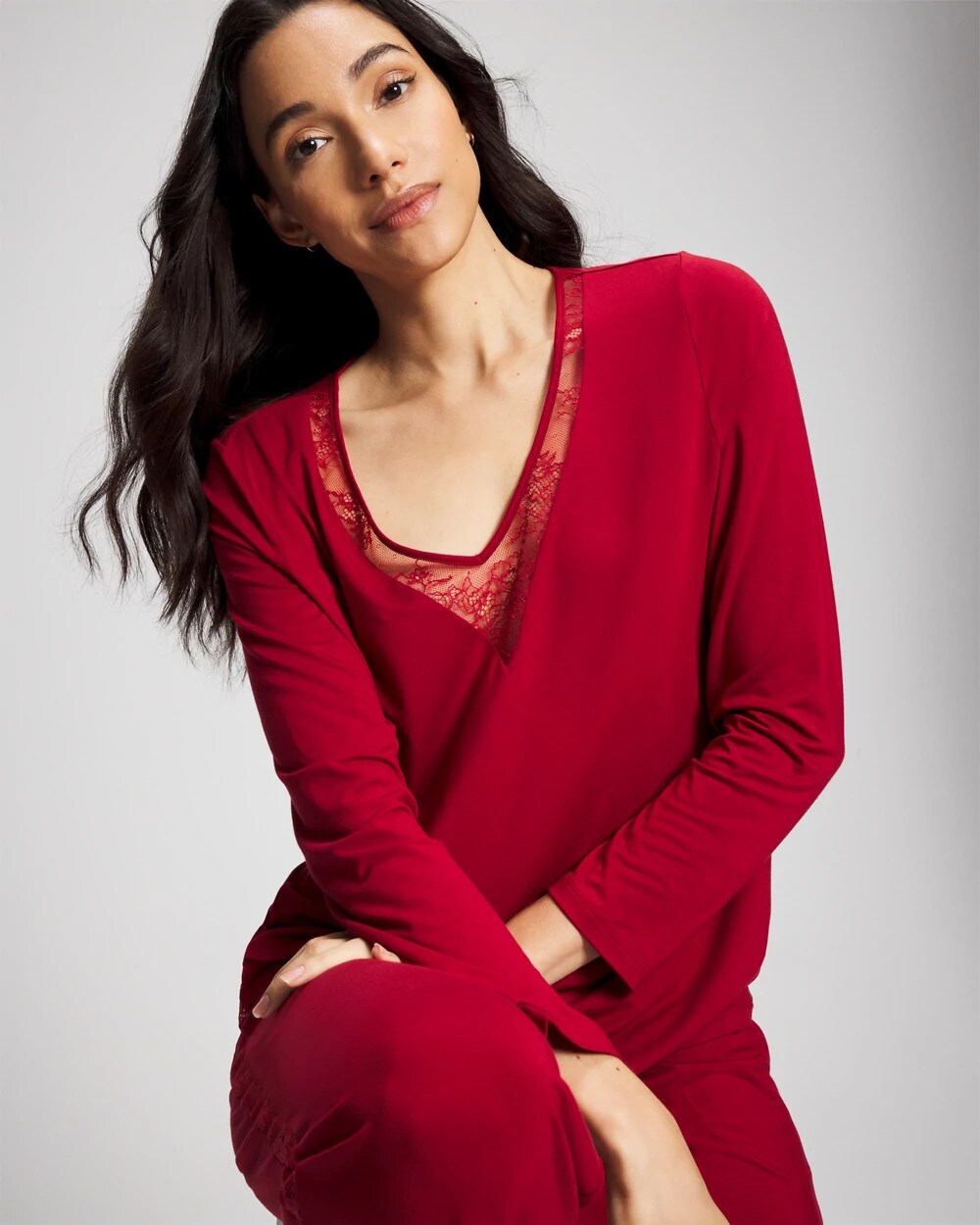 PAINT THE TOWN RED - Lace Long Sleeve Pajama Top | Soma