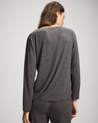 CHARCOAL HEATHER W/ SHINE - Lace Trim Long Sleeve Pajama Top | Soma