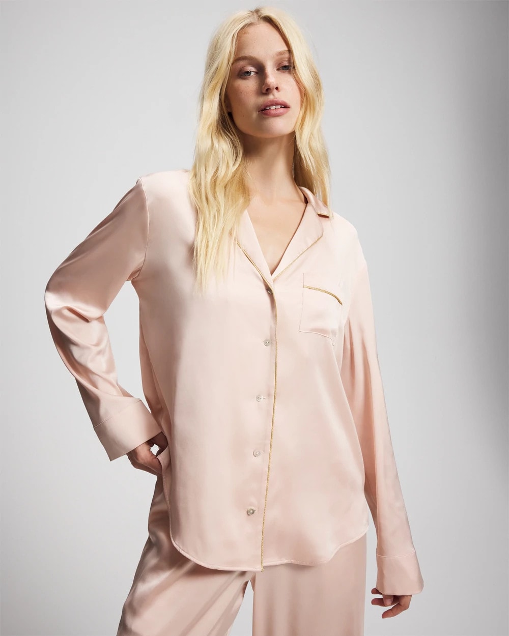 CAMEO ROSE - Long Sleeve Notch Collar Pajama Top | Soma