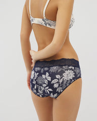 MEANDERING GARDEN M NAVY - Embraceable Hipster Panty with Crochet Lace Waist | Soma
