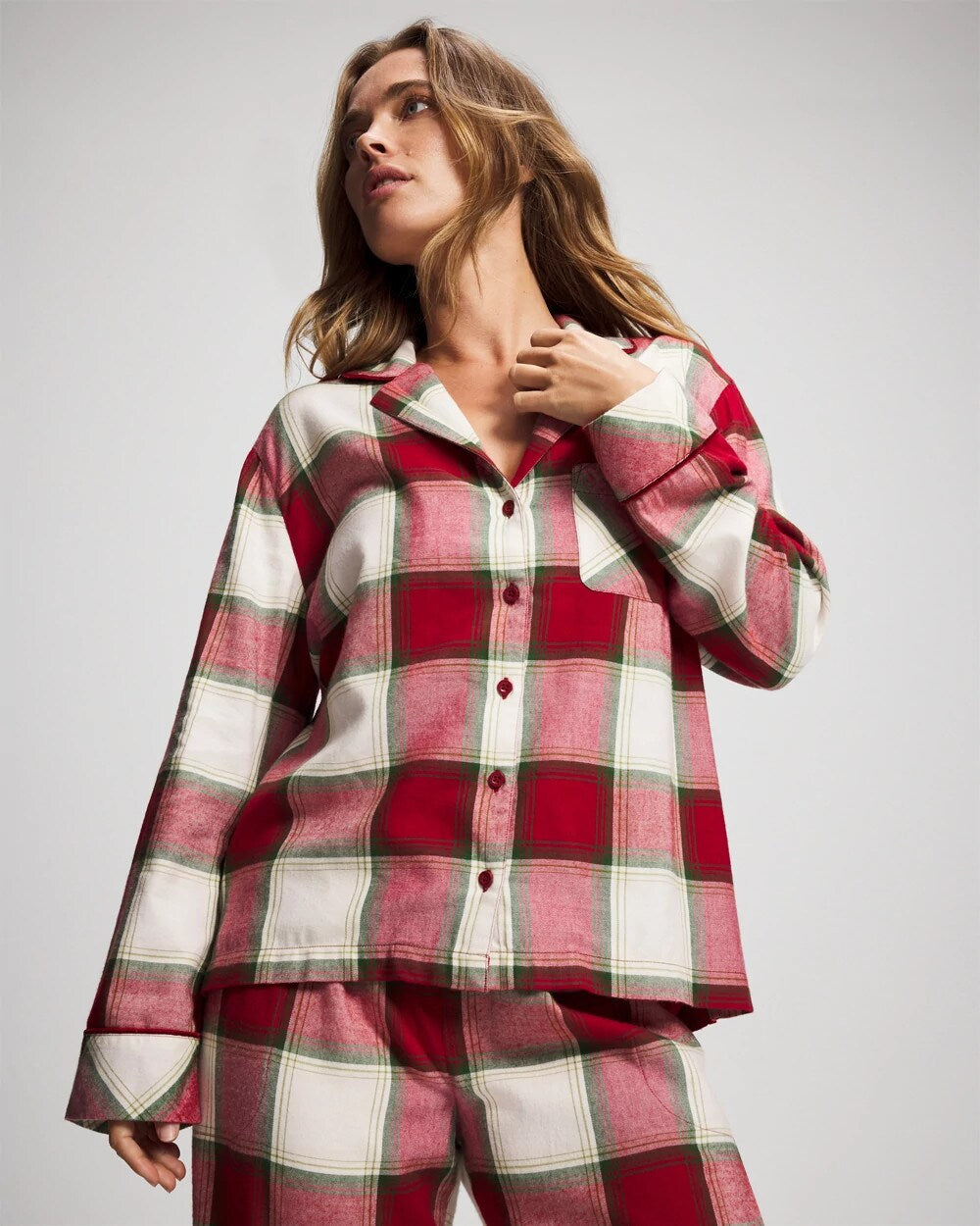 WINTER PLAID RED - Long-Sleeve Notch Collar Pajama Top | Soma