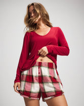 WINTER PLAID RED - Velvet Piped Boxer Pajama Short | Soma