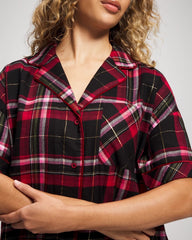 MAD FOR PLAID BLACK - Short Sleeve Notch Collar Pajama Top | Soma