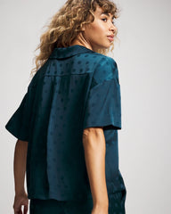 DRAMA DOTS DARK HARBOUR - Jacquard Dot Relaxed Notch Collar Pajama Top | Soma