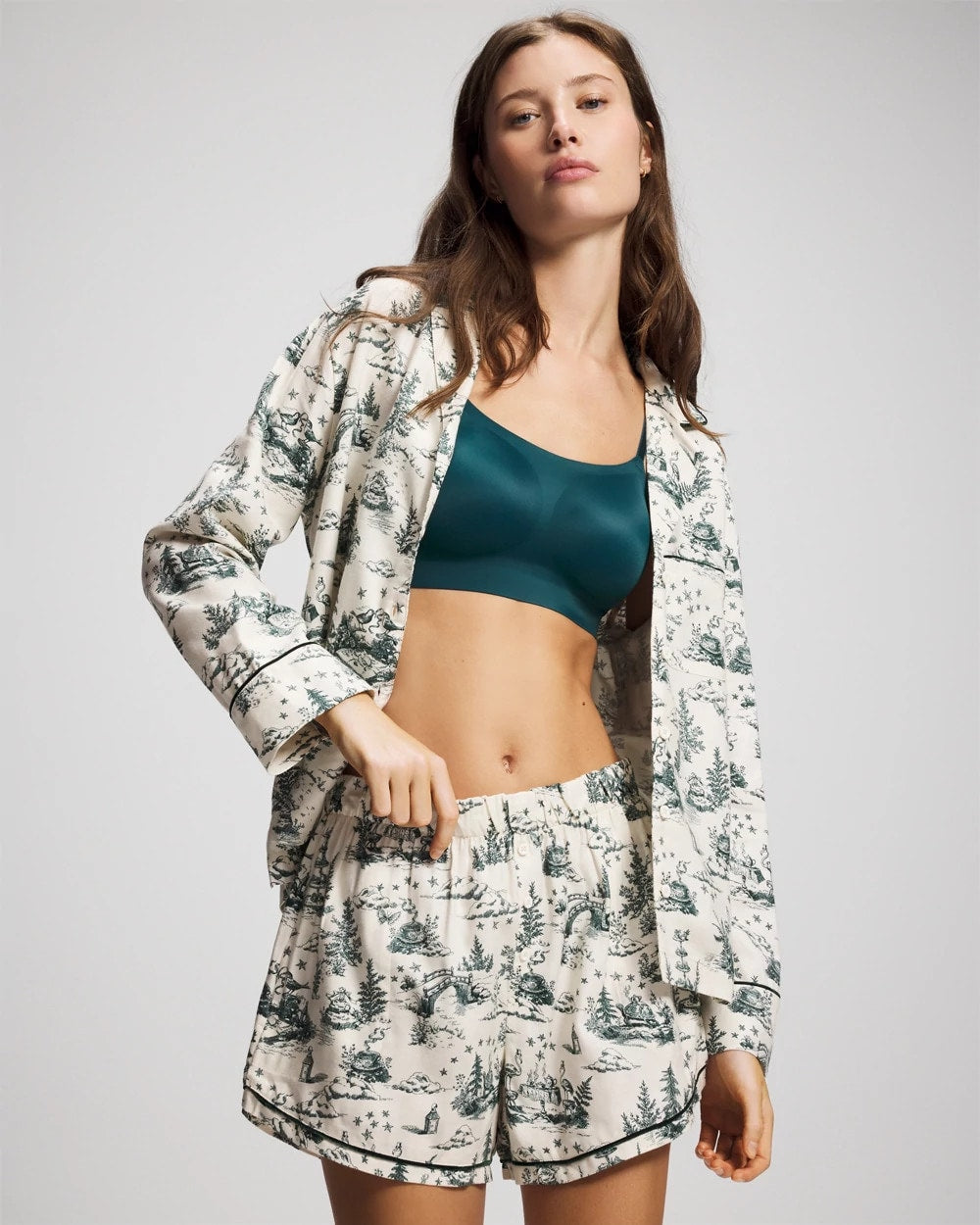 ENCHANTED TOILE GREEN - Piped Boxer Pajama Short | Soma