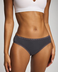 GRAY INK - Cotton Hipster Panty with Lace Trim | Soma