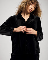 BLACK - Velvet Long Sleeve Notch Collar Pajama Top | Soma