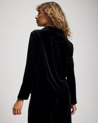 BLACK - Velvet Long Sleeve Notch Collar Pajama Top | Soma