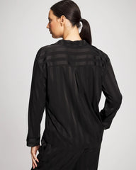 BLACK - Shadow Stripe Long Sleeve Pajama Notch Collar Top | Soma