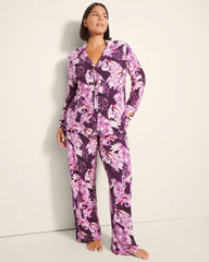COURTING CRANES BLKBRY - Long-Sleeve Printed Notch Collar Pajama Top | Soma