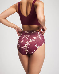 LUXURIOUS LEAVES M PLUM - Tummy High-Leg Brief Panty with Lace | Soma