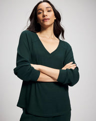 GREEN JOLIE - Cozy Waffle Long Sleeve V-Neck Pajama Top | Soma