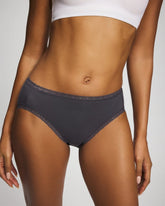 GRAY INK - Cotton High-Leg Brief Panty with Lace Trim | Soma