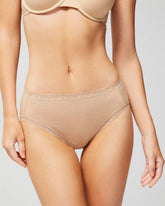 WARM AMBER - Cotton High-Leg Brief Panty with Lace Trim | Soma