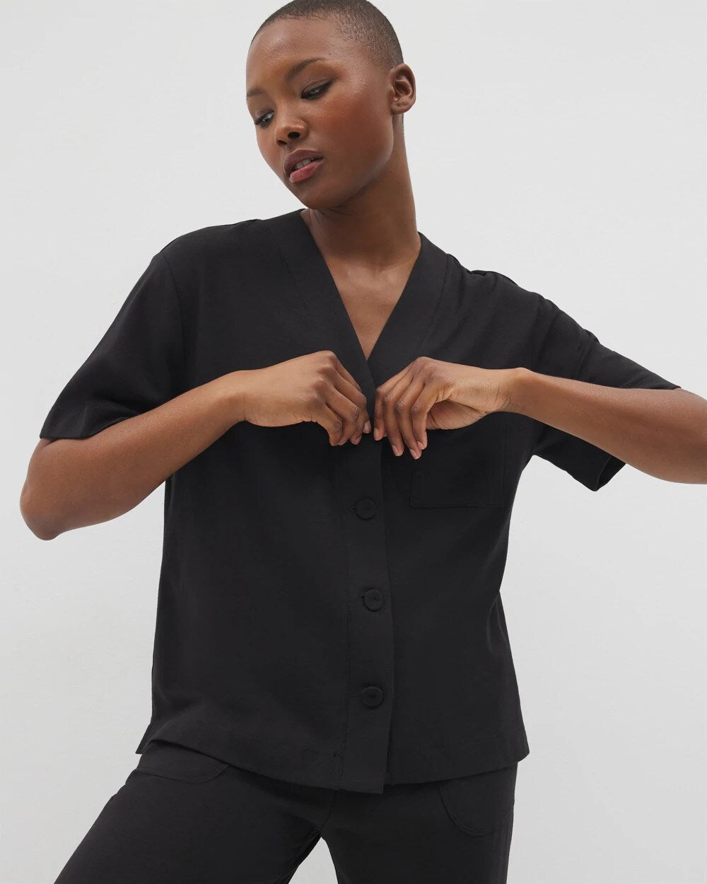 BLACK - Button-Front Pajama Tee | Soma