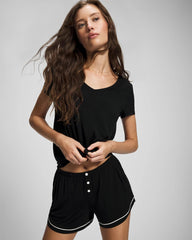 BLACK - Solid Piped Pajama Shorts | Soma