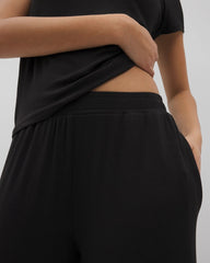 BLACK - Lightweight Rib Knit Wide Leg Pajama Pants | Soma
