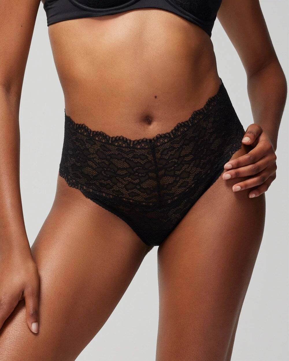 BLACK - High-Waist Thong Panty with Enchanting Lace | Soma