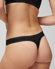 BLACK - Cotton Thong Panty with Lace Trim | Soma