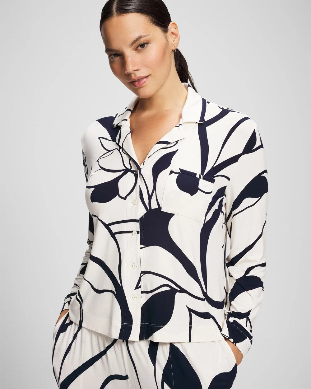 NOUVEAU FLORA CHAMP - Long-Sleeve Notch Collar Pajama Top | Soma