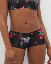 RHAPSODY FLORA MINI BLACK - Boyshort Panty with Enchanting Lace | Soma