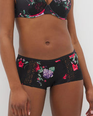 RHAPSODY FLORA MINI BLACK - Boyshort Panty with Enchanting Lace | Soma