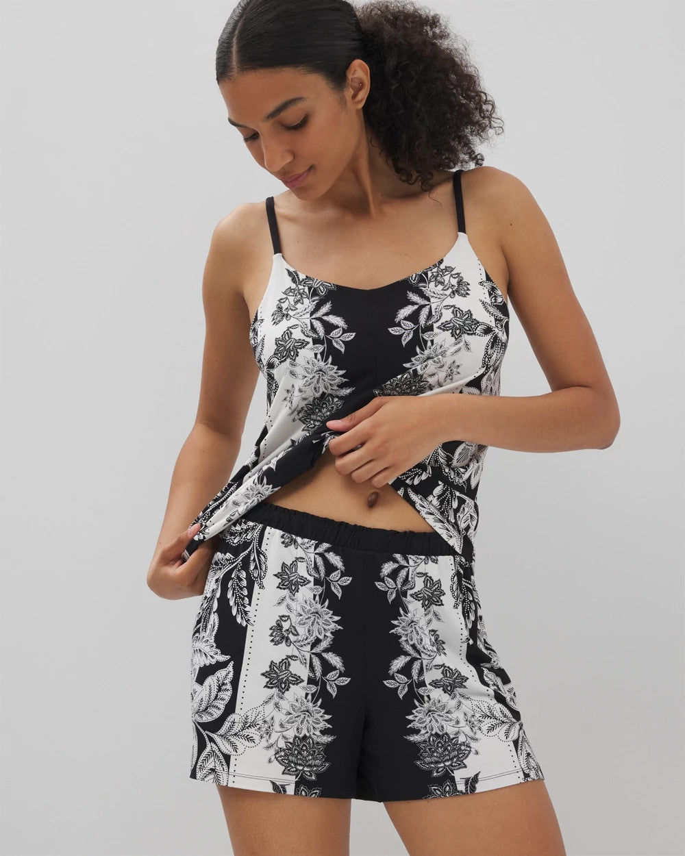 STAMPED FLORAL SCARF BLK - Pajama Shorts | Soma