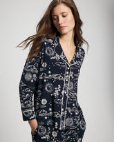 COSMIC BALLET NAVY - Cool Nights Long Sleeve Notch Collar with Piped Placket Pajama Top | Soma