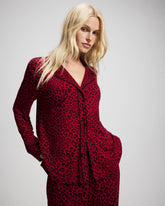FELINE PAINT THE TOWN RED - Cool Nights Long Sleeve Notch Collar with Piped Placket Pajama Top | Soma