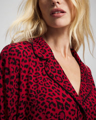 FELINE PAINT THE TOWN RED - Cool Nights Long Sleeve Notch Collar with Piped Placket Pajama Top | Soma