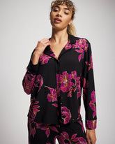 GILDED BLOOMS MAGENTA - Cool Nights Long Sleeve Notch Collar with Piped Placket Pajama Top | Soma