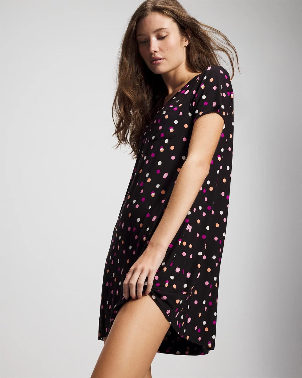 DANCING DOTS BLACK - Short Sleeve Sleepshirt | Soma