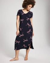 BELOVED BOWS GRAND NAVY - Short Sleeve Long Sleepshirt | Soma